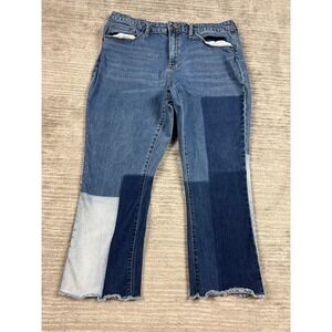 Universal Thread Jeans Womens 16/33R Blue High Rise Kick Boot Crop Patchwork Raw